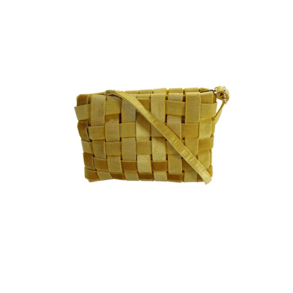 Anthropologie Womens Velour Woven Crossbody Shoulder Handbag Yellow